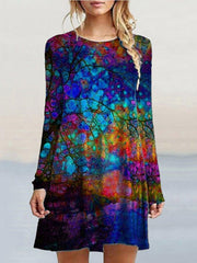Green A-Line Crew Neck Long Sleeve Dresses