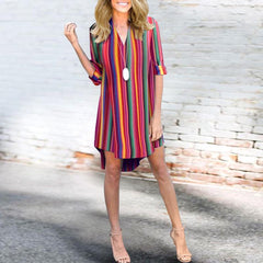 V Neck Stripes Half Sleeve Vacation Casual Dresses