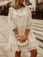 Holiday A-Line Crew Neck 3/4 Sleeve Dresses