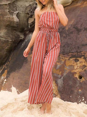 Striped Off-the-shouder Jumpsuits