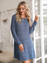 Boat Neck Long Sleeve Dress with Pockets