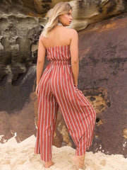 Striped Off-the-shouder Jumpsuits