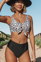 Leopard Print Knot Front Bikini Set