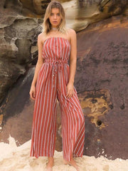 Striped Off-the-shouder Jumpsuits