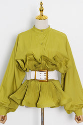 Athina Pleated Ruffle Waist Belt Blouse