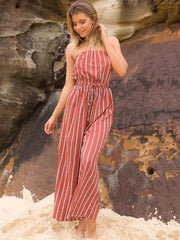 Striped Off-the-shouder Jumpsuits