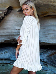 Flared Stripes Ruffled Cover-up Top