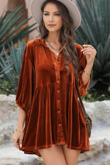 Chestnut Ruffle Velvet Tunic Top