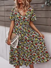 Holiday Floral Short Sleeve Dress