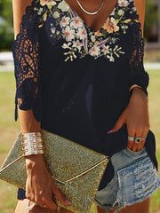 Floral-Print Cotton-Blend Casual Short Sleeve Shirts & Tops