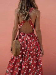 Halter Backless Printed Sleeveless Maxi Dresses