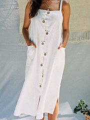 Leisure Pure Color Open Slit Back Sling Dress