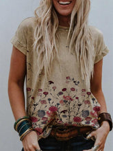 Khaki Simple Round Neck Printed Cotton-Blend Shirts & Tops
