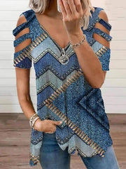 V Neck A-Line Casual Cotton-Blend Blouses