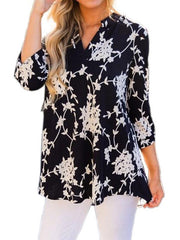 Flower Printed Long Sleeve V Neck Woman Blouses
