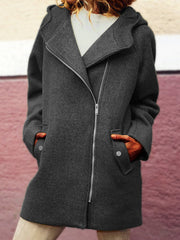 Hooded Asymmetrical Zipper Jackets Plus Size Coat Outerwear