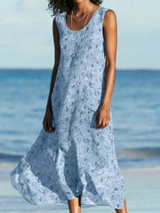 Summer Round Neck women Sleeveless floral maxi dresses