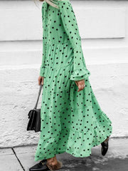 Long Sleeve Chic Woman Point Maxi Dress