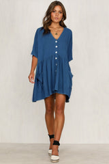 Summer Solid Color Casual Loose Pockets Mini Dress
