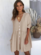 Summer Solid Color Casual Loose Pockets Mini Dress