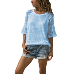 Lace Stitching Round Neck Cropped T-Shirt