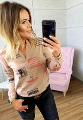 Turn Down Collar Single Breasted Letters Blouses