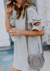 Loose Falbala Short sleeve Shift Dresses
