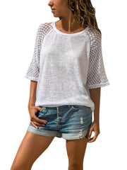 Lace Stitching Round Neck Cropped T-Shirt