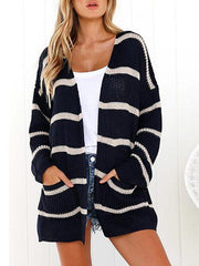 Fashion Stripes Cardigan Sweater Tops