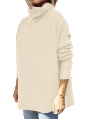 Stylish plain high neck women long sleeve warm sweaters