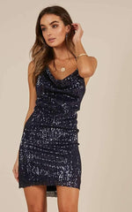 Fashion V neck Halt Paillette Shift Dresses