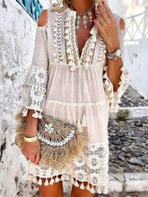 Fashion Women Off Shoulder V neck Tassel Decoration Shift Dresses