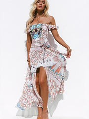 Floral Off shoulder Vent Skater Dresses