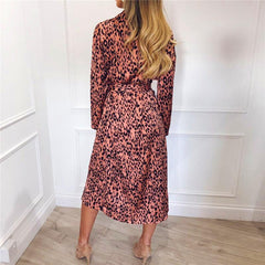 Stylish Lapel Long Sleeved Print Dress