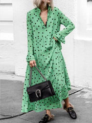 Long Sleeve Chic Woman Point Maxi Dress