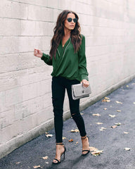 Fashion V neck Long sleeve Blouses
