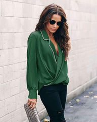 Fashion V neck Long sleeve Blouses
