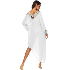 V neck Irregular Beach blouse Long sleeve Maxi Dresses