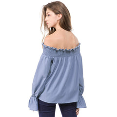 Fashion Stripe Off shoulder Falbala T-Shirts