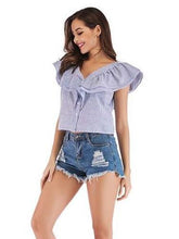 Fashion Stripe Falbala Sleeveless Blouses