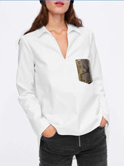 Fashion V neck Long sleeve Chiffon Blouses