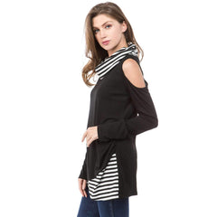 Long sleeve Stripe Gored Irregular T-Shirts