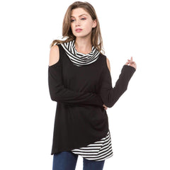 Long sleeve Stripe Gored Irregular T-Shirts