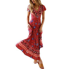 Floral Skater V neck Maxi Dresses