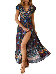Floral Skater V neck Maxi Dresses