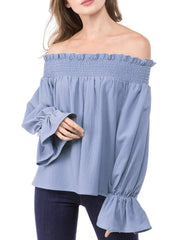 Fashion Stripe Off shoulder Falbala T-Shirts
