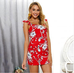 Floral Shoulder girdle Falbala Shift Dresses