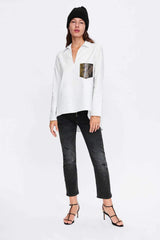 Fashion V neck Long sleeve Chiffon Blouses