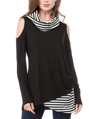 Long sleeve Stripe Gored Irregular T-Shirts