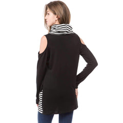 Long sleeve Stripe Gored Irregular T-Shirts